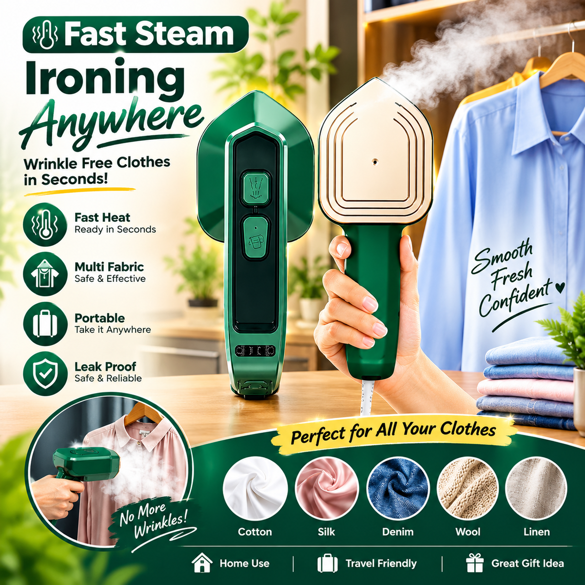 2-in-1 Handheld Steam Iron for Clothes